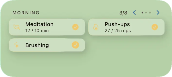 Activities widget mid-morning, three of eight practices done
