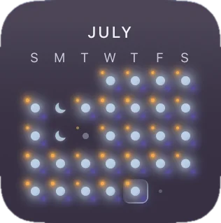 Small month calendar at 9 PM in the night palette