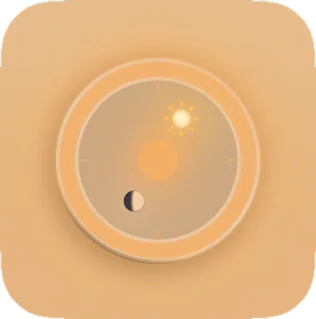 Celestial clock widget at 2 PM, the sun high on its orbit