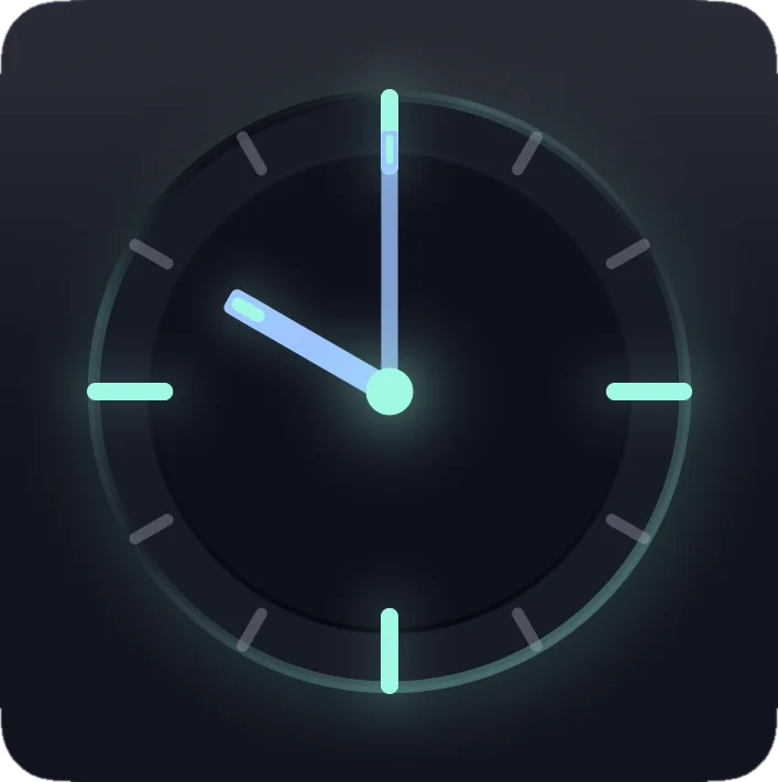 Large analog clock widget at 10 PM in the night palette