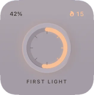 Small dial widget at first light, 42 percent of the day complete