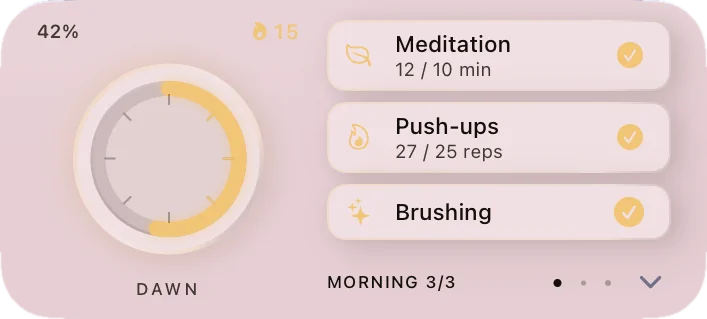 Medium dial widget at dawn with the morning practices checked
