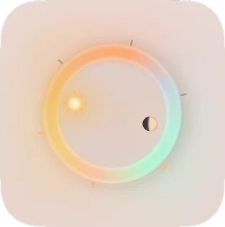 Living Sky dial widget at 7 AM, the sun rising low on the ring